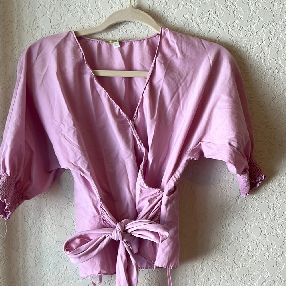 Pink V-Neck Wrap Blouse